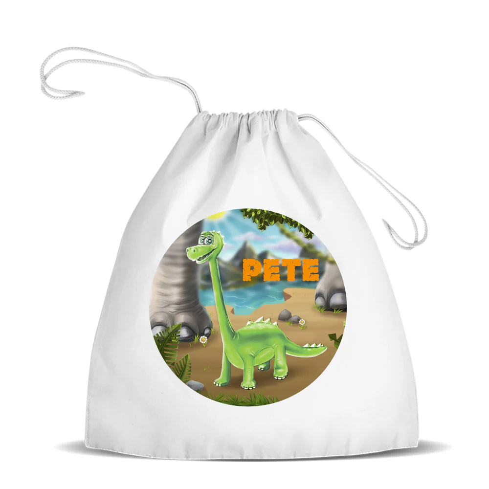 Dinosaur White Drawstring Bag