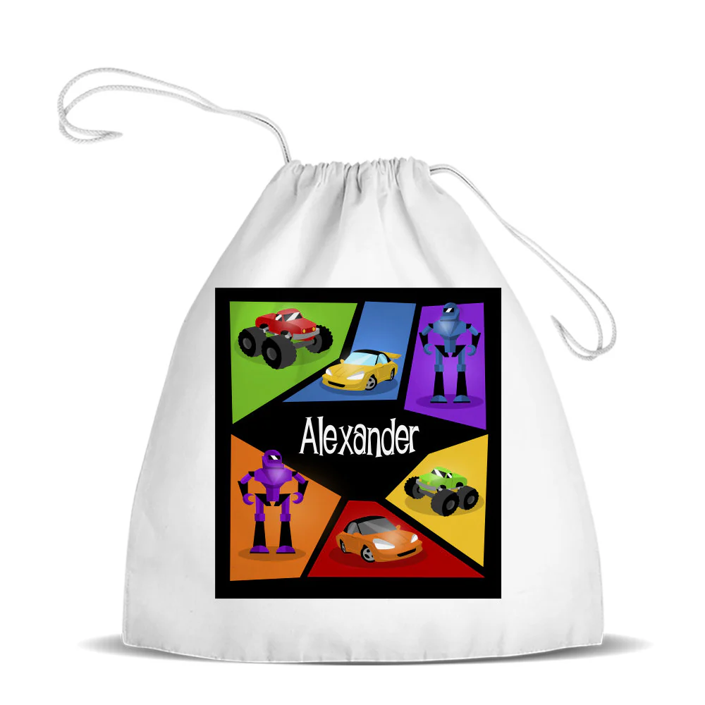 Machine White Drawstring Bag