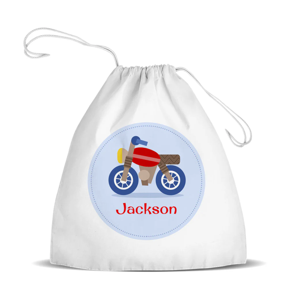 Motorbike White Drawstring Bag