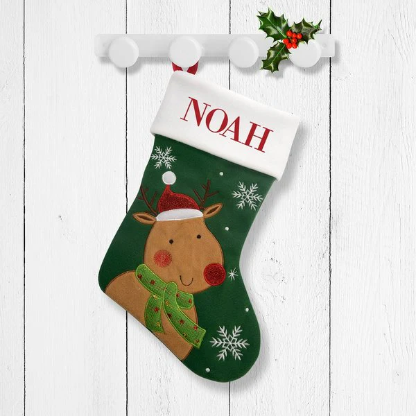 Cute Reindeer - Green Santa Stocking "Temporary Out of Stock"